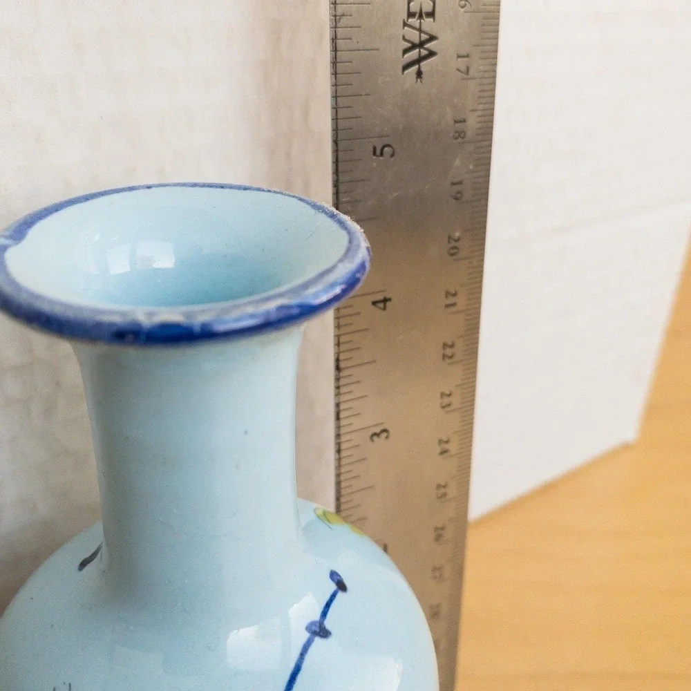 Italy Ceramic Vase and Trinket Jar Set Blue Floral Hand‎ Painted Vintage Ceramic